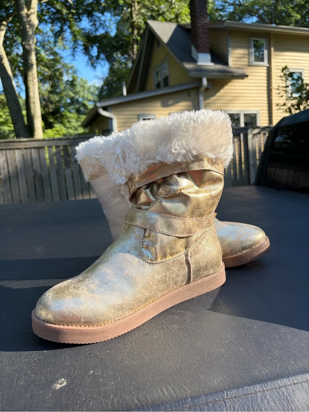 Gold Metallic Boots with Faux Fur by Guess - Brand New in Box - Women US 8.5